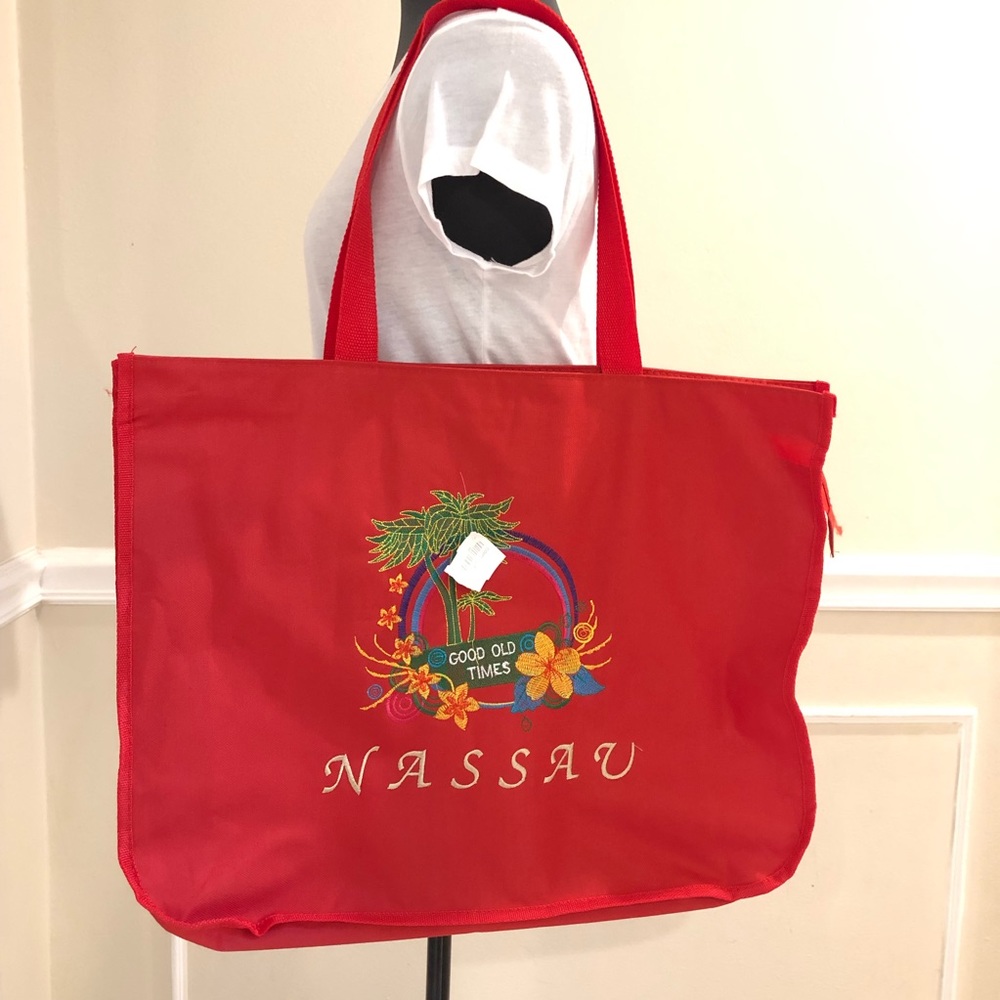 NEW NASSAU Oversized Bag Red w/ Embroidery